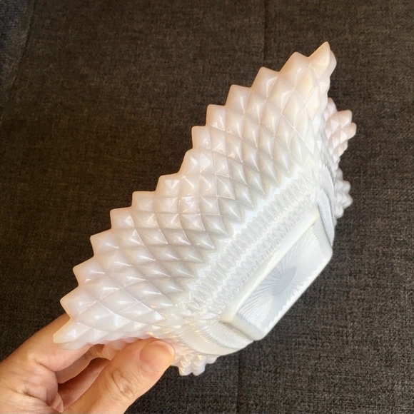 Vintage Milk Glass Rippled Trinket Tray Dish, White, Amber Holographic Glaze - Picture 17 of 17